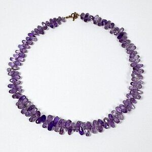 Vintage Natural Amethyst Beaded Necklace 16” Faceted Teardrop Gemstone Boho